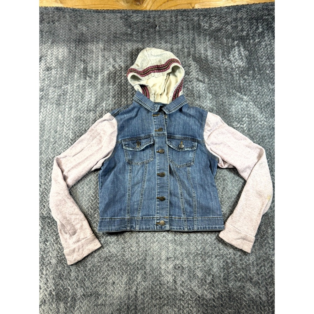 BDG Urban Outfitters Denim Trucker Jacket‎ Womens Large Blue Hooded Knit Cotton